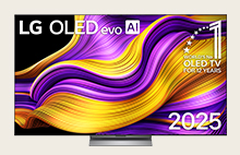 LG OLED TV featuring a colorful detailed artwork with LG OLED evo AI 2025 title and World's No. 1 OLED TV for 12 years emblem on the screen.	