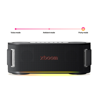 LG XBOOM speaker with AI Lighting that adapts to voice, ambient, and party modes