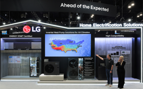 A photo of the Home Electrification Solutions zone at LG’s booth at AHR Expo 2025