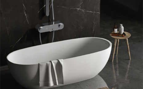 A photo of the LG Smart Bath and Shower Purifier set up in a bathroom