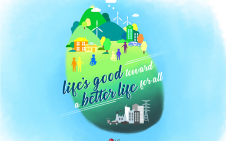 An illustration displaying contrasting eco-friendly and eco-harmful societies with the phrase, 