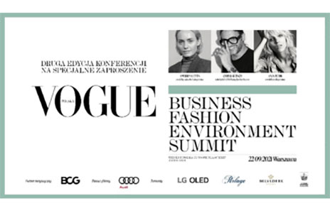 A promotional image of the Business Fashion Environment Summit in Poland displaying notable participants and sponsors. 