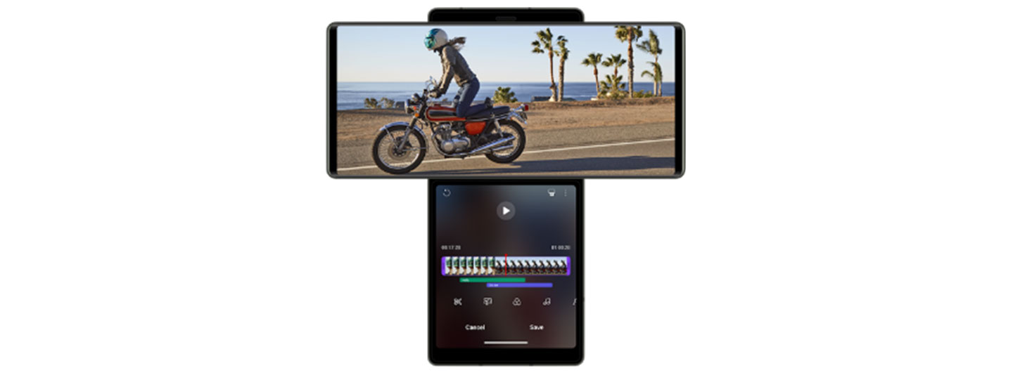 LG WING in its Swivel Mode makes editing action-packed videos so much easier thanks to its handy Second Screen
