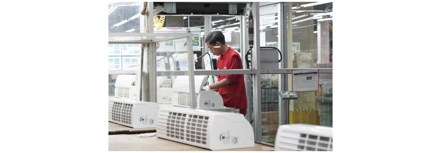 A photo of a worker at the newly expanded factory to produce LG appliances