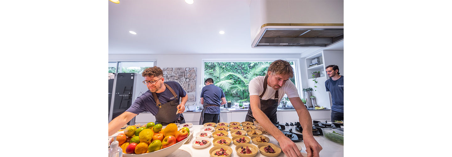 Chef Darren Robertson and members of his staff preparing fresh Australian dishes for LG’s Connecting Australia campaign