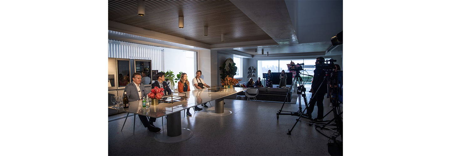 Chef Darren Robertson and co-hosts in the process of filming Australia’s virtual LG SIGNATURE experience