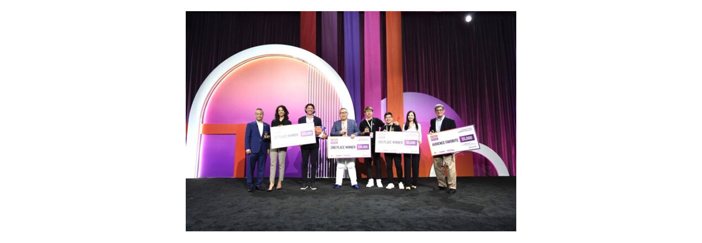 Left to Right, Dr. Sokwoo Rhee from LG NOVA, Parsoua Shirzad and Andriyko Herchak of Trendi, Keith Loo of Skinopathy, Richard Wang, Diane Guo and Oscar Guo of Metalistings, and David Blaszkowsky of Helios Data, Startup competition winners at the LG NOVA Innovation Festival