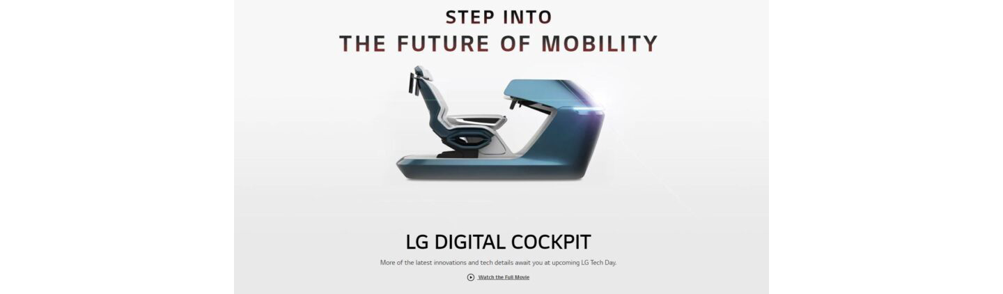 A screenshot of the LG VS Company website's main page featuring a photo of the LG Digital Cockpit.