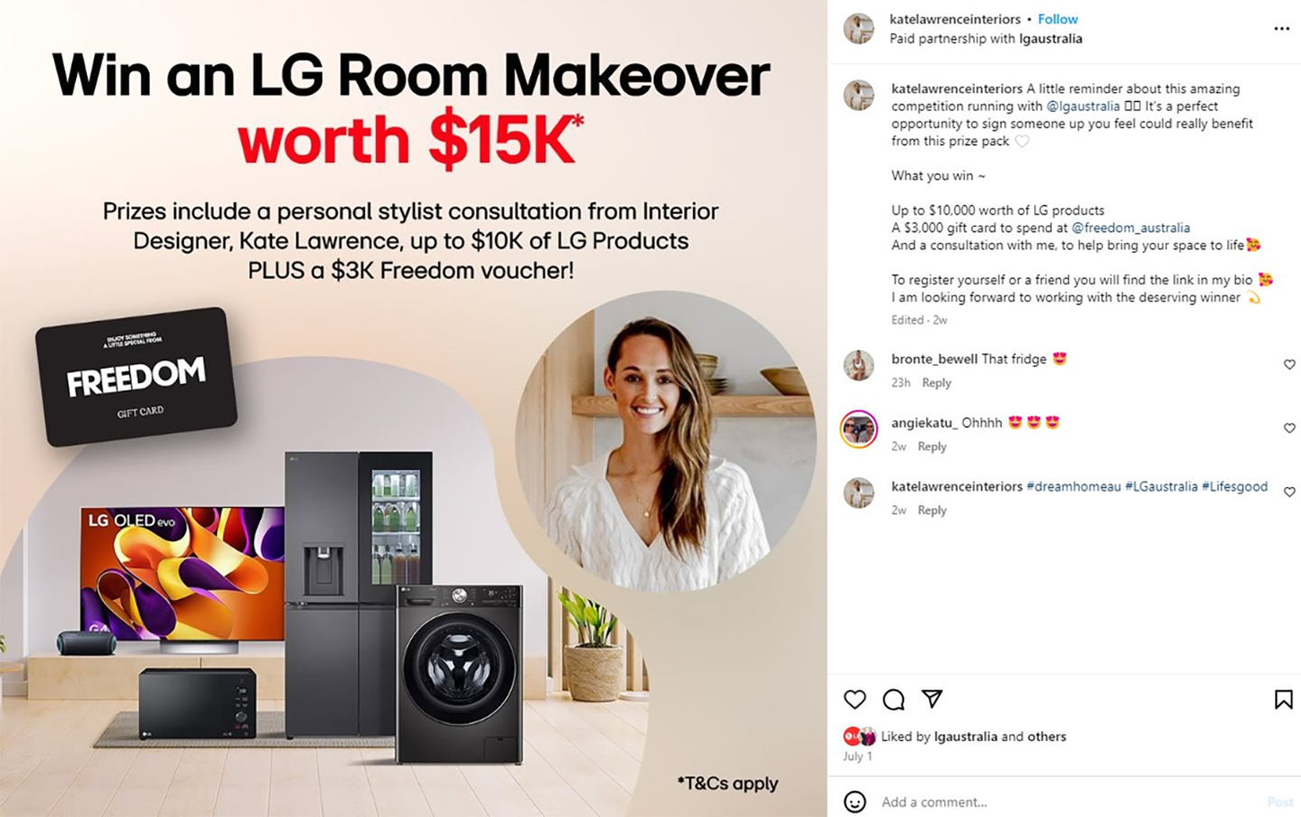 An image of an Instagram post uploaded about LG Dream Home