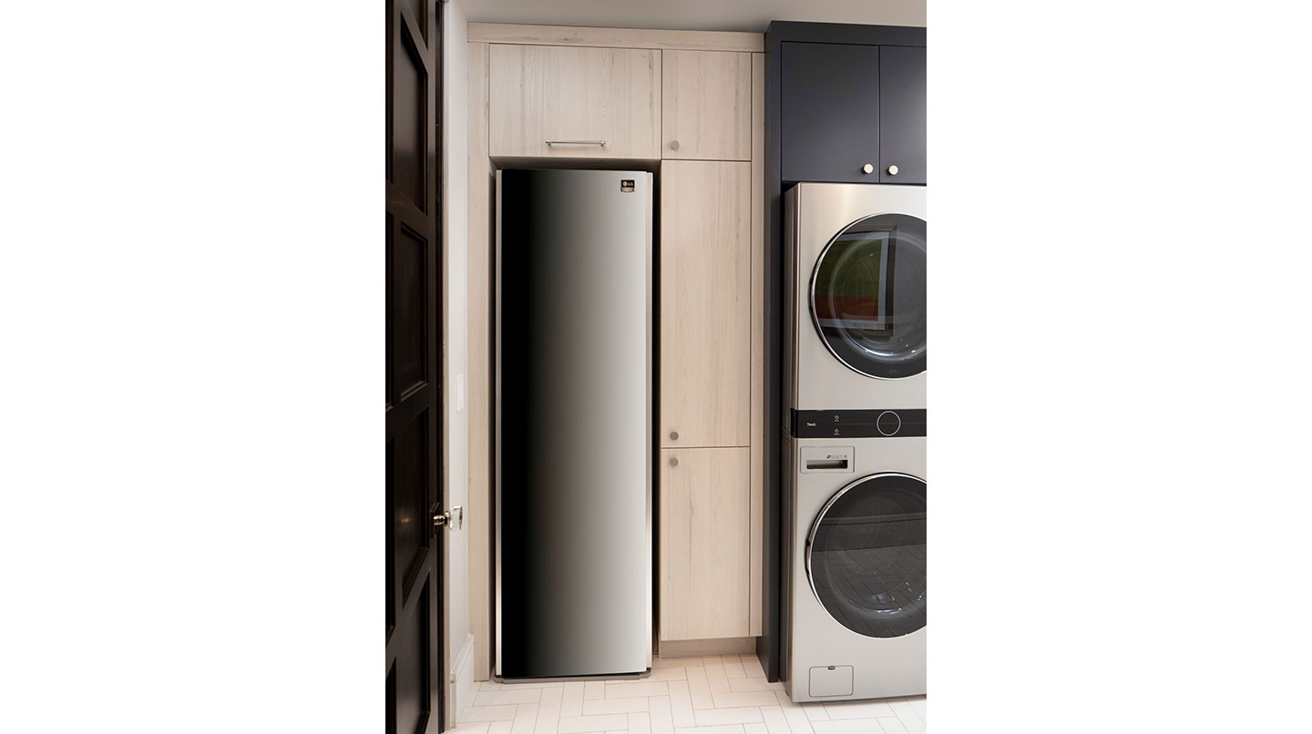 LG Styler and LG WashTower which keep clothes immaculate giving the showroom's utility room a touch of class.