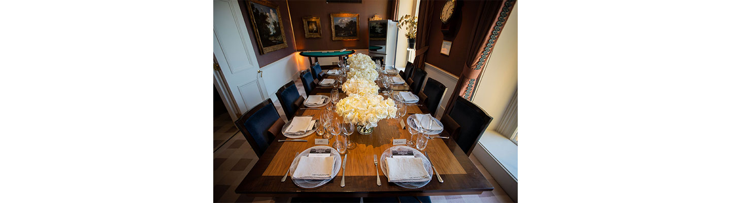 A dinner table prepared for journalists attending the LG SIGNATURE experience event