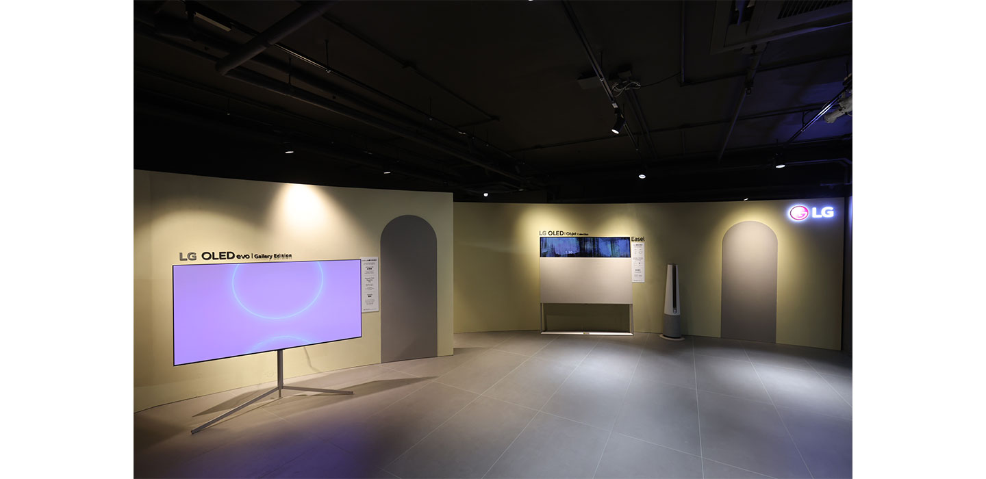 LG OLED evo, the Easel and LG PuriCare AeroTower showcased at Maserati showroom in Hong Kong