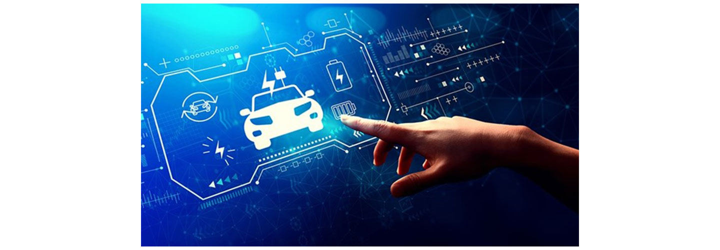 Human hand touching a screen displaying an icon that looks like a vehicle