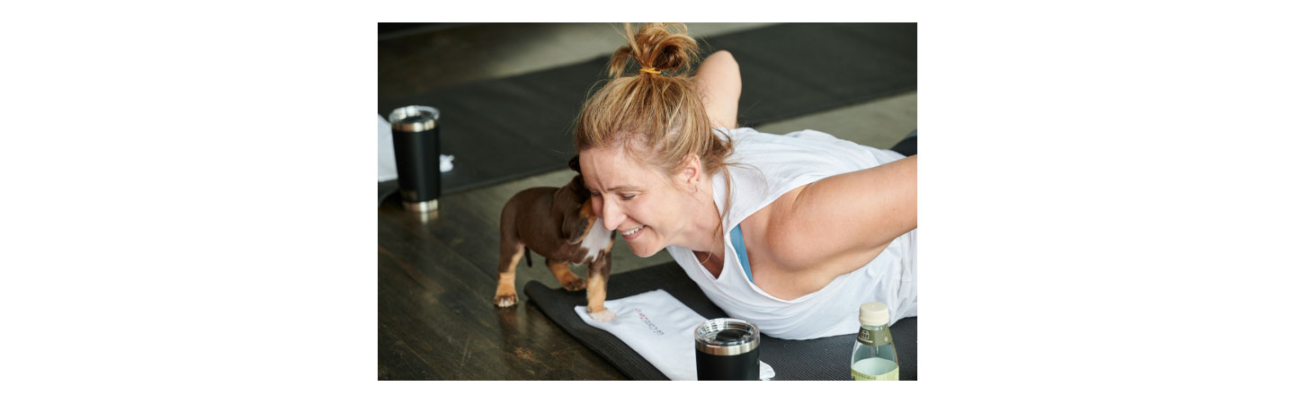 A puppy licking a participants face