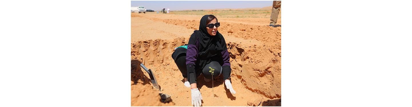 A woman planting during Yalla Green campaign
