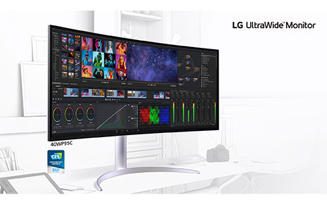 LG UltraWide monitor 40WP95C, a CES Innovation Award Honoree, displaying every video and picture editing tool on one screen