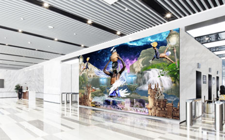 The LG signage display in a lobby presenting the art of Jonathan McCabe