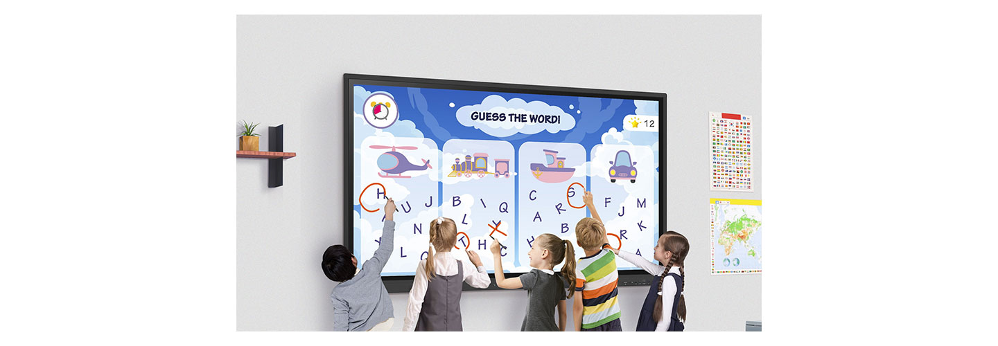 Students playing a learning game on LG CreateBoard