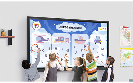 Students playing a learning game on LG CreateBoard