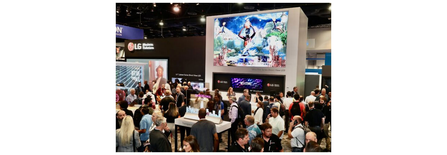 A diverse lineup of LG's LED signage products and autonomous robots showcased in Las Vagas at InfoComm 2022.
