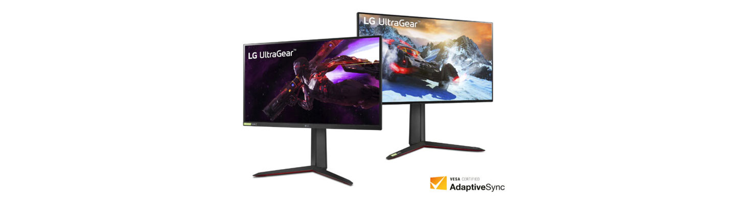 Image of two UltraGear monitors with VESA AdaptiveSync logo 