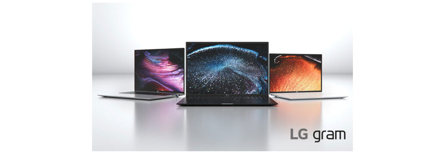 LG gram's new lineup for 2021 in all three colors - silver, black and white