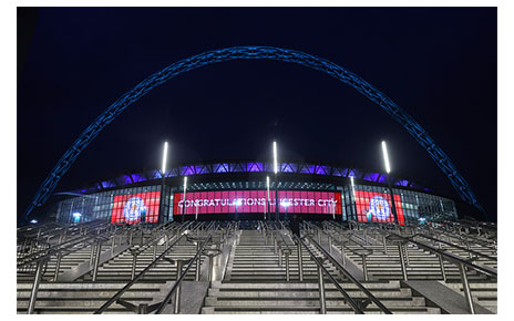 An image of new LED facade erected at the Wembley stadium (Night/Front view)