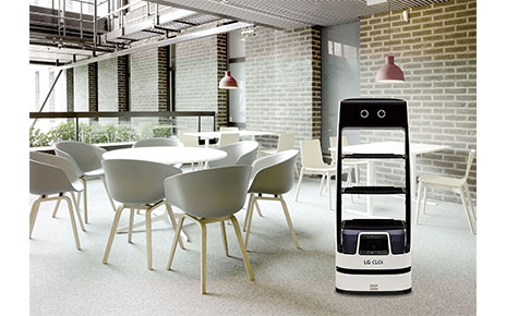 LG CLOi ServeBot in a cafeteria