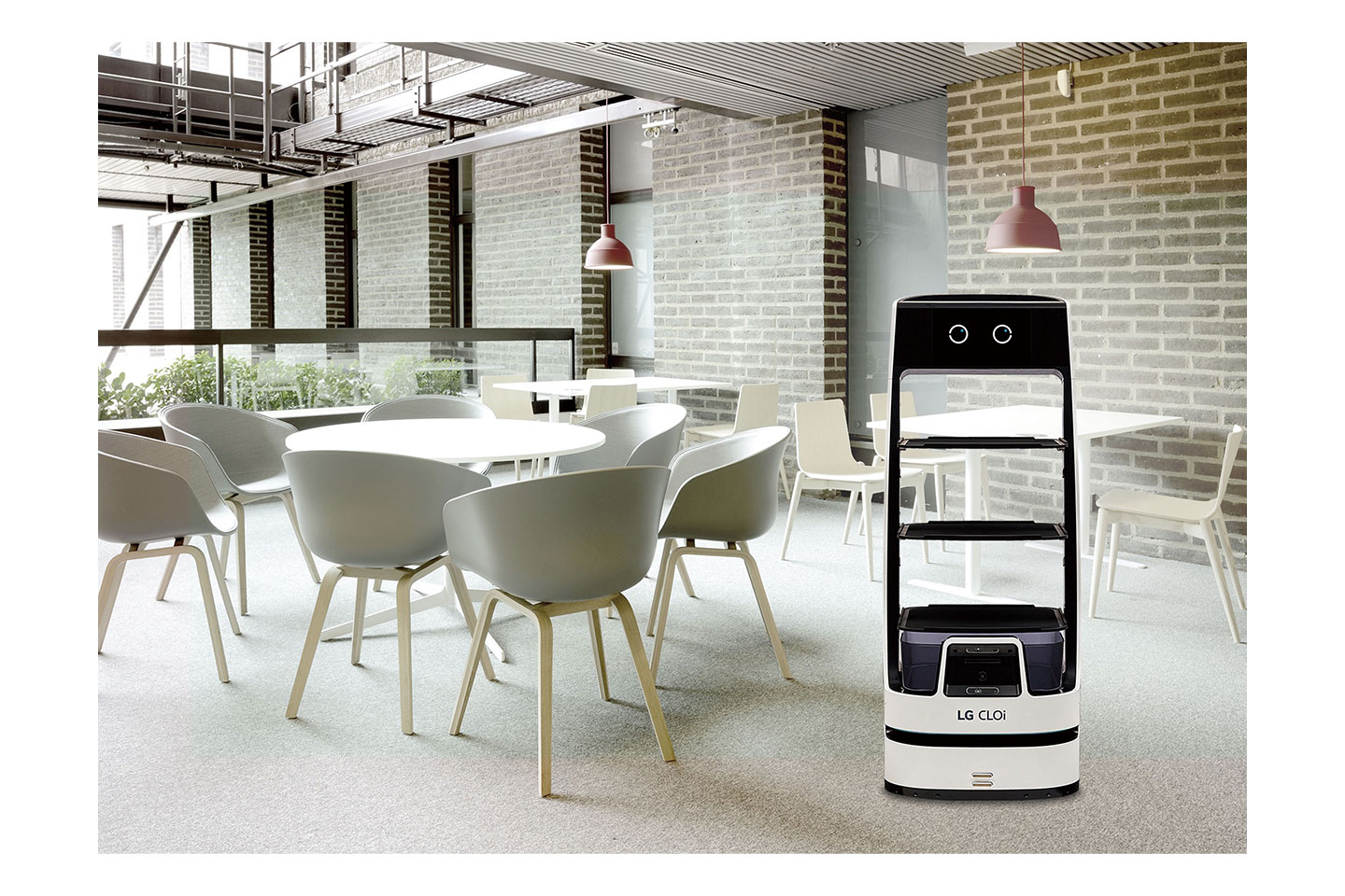 LG CLOi ServeBot in a cafeteria