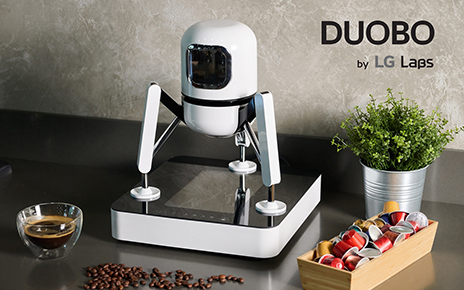 DUOBO by LG Labs with various coffee capsules on its side