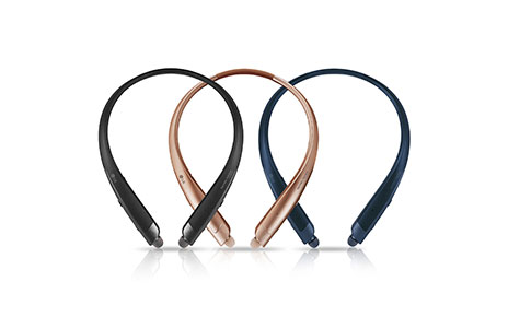 The top view of the LG TONE Platinum SE in Black, Gold and Blue, side-by-side
