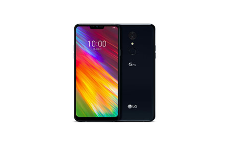 The front and rear view of the LG G7 Fit in New Aurora Black