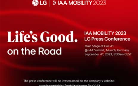 alt="A promotional image of LG Press Conference at IAA Mobility 2023 with a phrase "