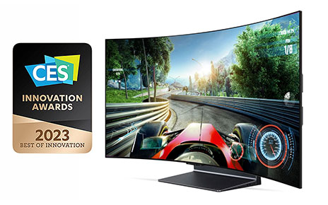 CES 2023 Innovation Awards Honoree logo placed next to LG OLED Flex