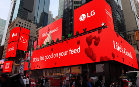 A photo of the billboard with LG's global campaign images and slogans