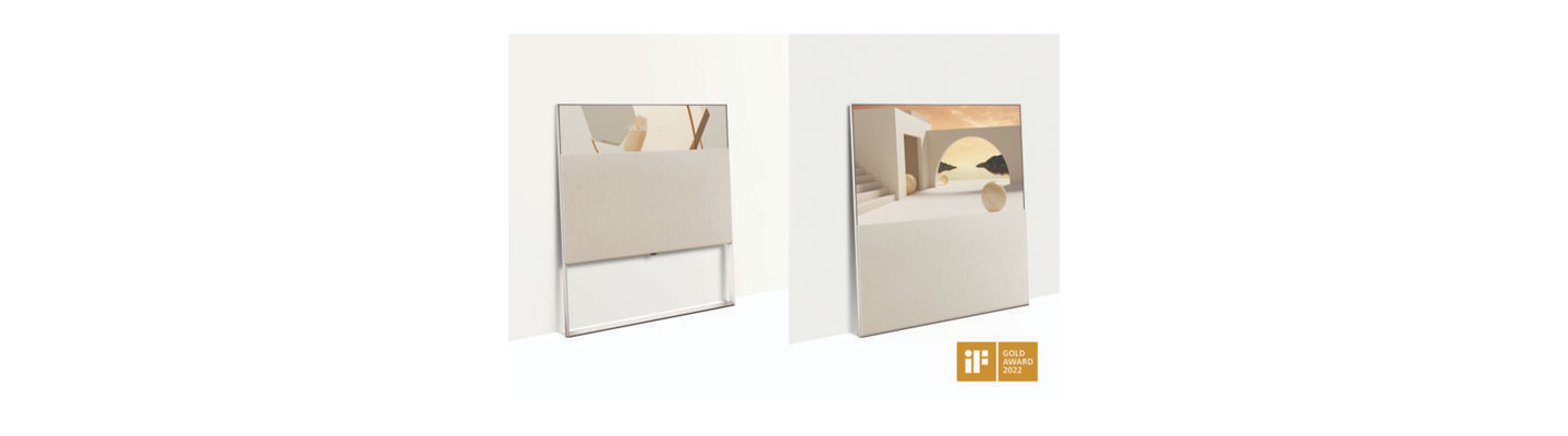 LG OLED Objet Collection with the certificate that says the collection won the iF Gold Award
