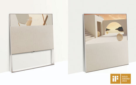 LG OLED Objet Collection with the certificate that says the collection won the iF Gold Award