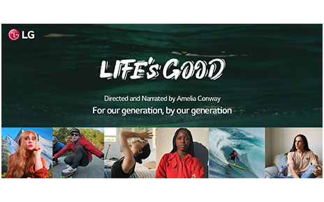 A poster of the Life's Good campaign video with pictures of featured top influencers and the film's slogan, For our generation, by our generation