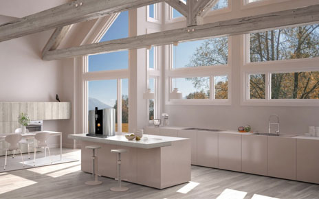 Kitchen with LG HomeBrew placed on the countertop