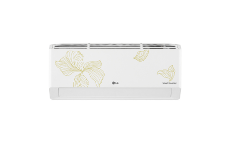 LG’s new Essential Series air conditioner features a white floral-inspired exterior design.