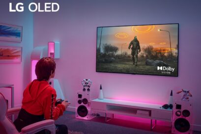 A gamer being completely immersed in a video game at home thanks to LG OLED TV’s Dolby Vision at 4K 120Hz