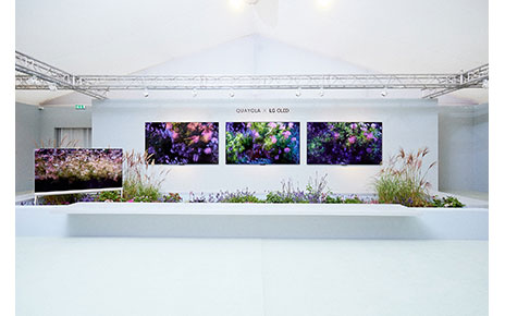 Side-by-side LG OLED TVs present the artwork of Quayola