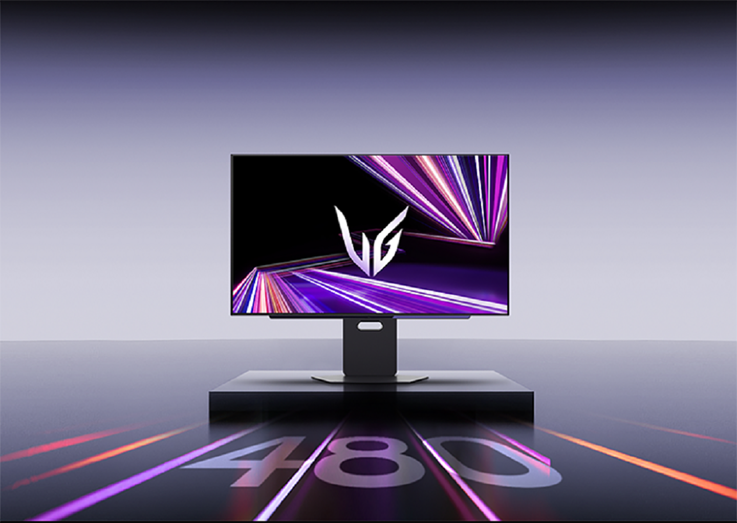 Front view of the UltraGear monitor, with the number '480' highlighting its refresh rate
