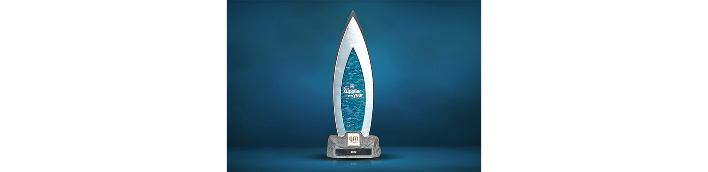 The trophy of General Motors' Supplier of the Year Award