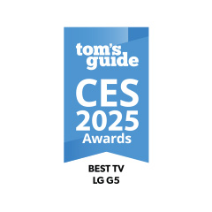Tom's Guide 2025 CES Awards badge. Best TV, LG OLED G5.