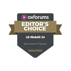 AVForums Editor's Choice logo for LG webOS 24 as Best Smart TV System 2024/2025. 	