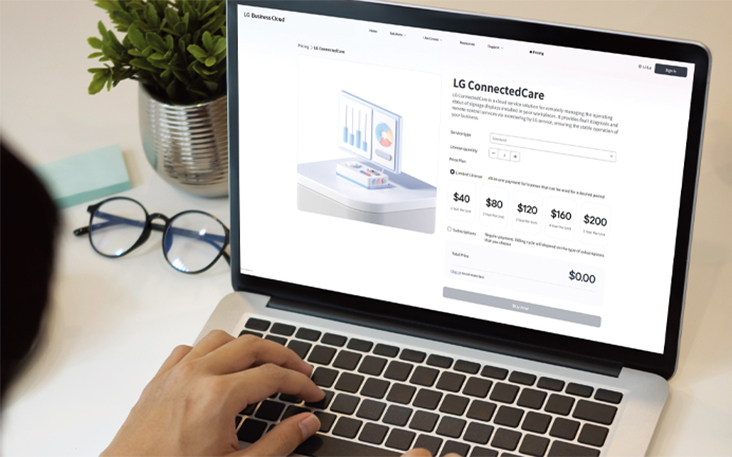 This image portrays a laptop screen subscribing to or purchasing a solution, demonstrating the ease of purchase via the website.