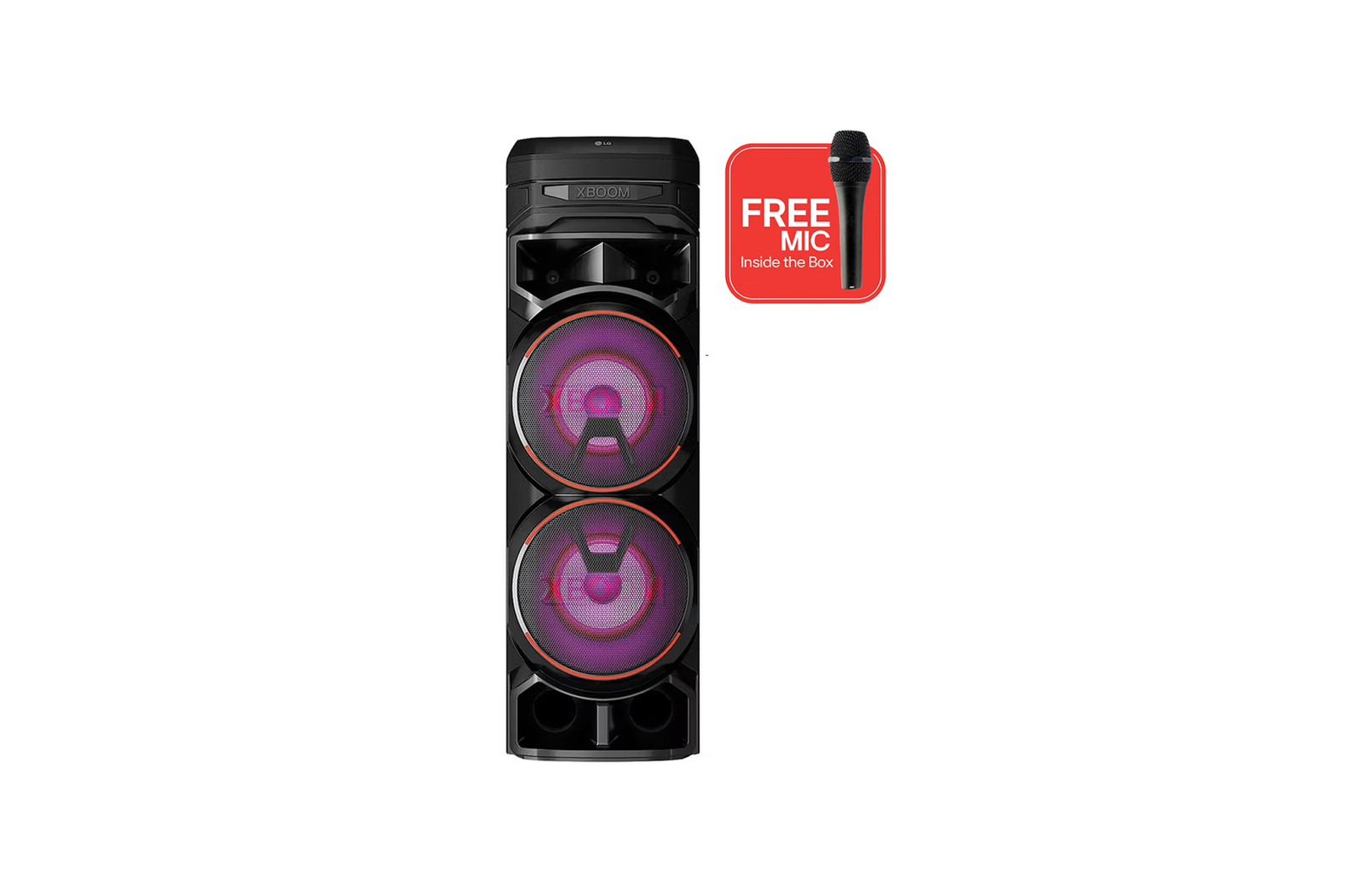 Front view of LG XBOOM RNC9, Double Super Bass Boost, Powerful Sound, Karaoke Bluetooth Party Speaker RNC9