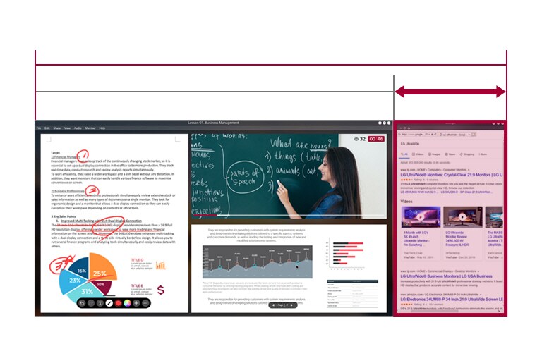 More Screen Space of 21:9 UltraWide display compared to 16:9 display with an ongoing online class on the screen.