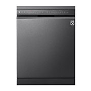 Front view of LG Dishwasher, TrueSteam®, 14 Place Settings, QuadWash™, EasyRack™ Plus, ThinQ™ (Wi-Fi), Direct Drive Motor, Matt Black DFB424FM